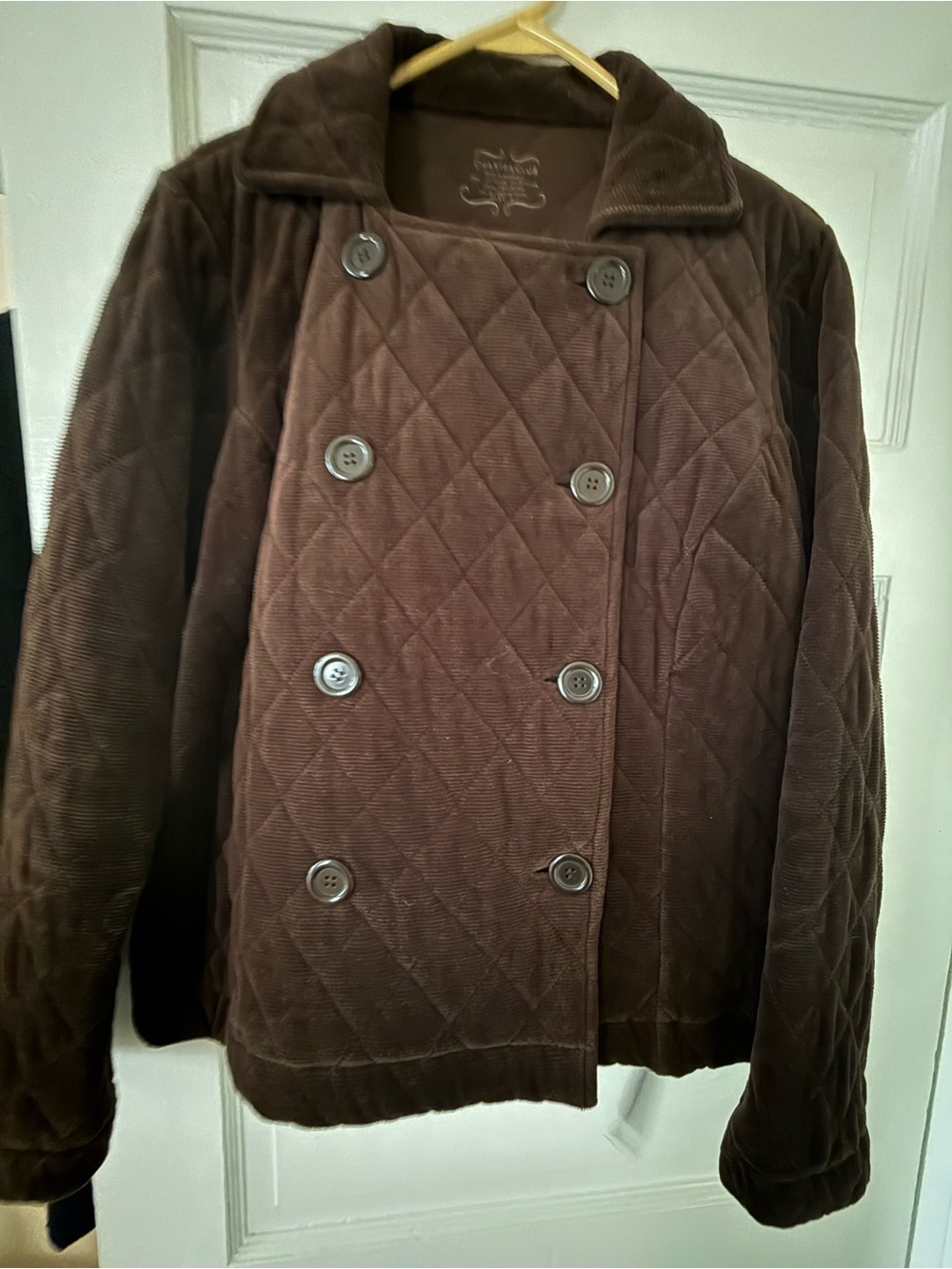 Charter Club Quilted Brown Women's Jacket Double-Breasted Style and Velour Pants